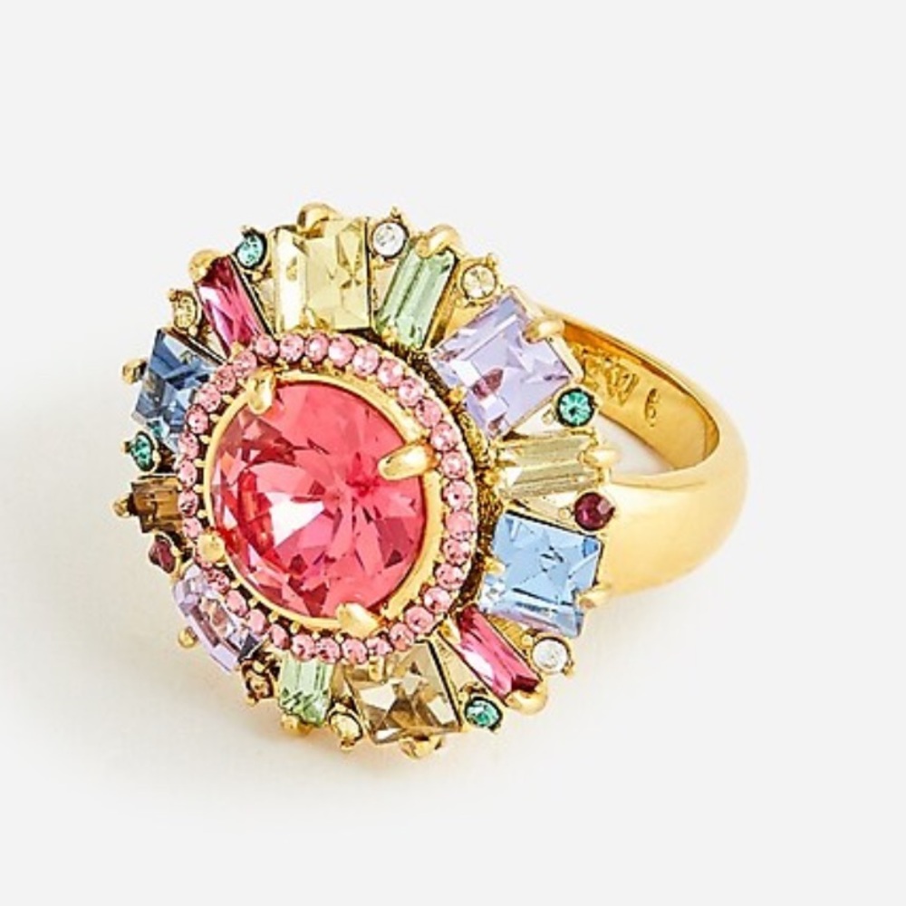 J. Crew Gold Ring with Pink Center and Multicolor Stones